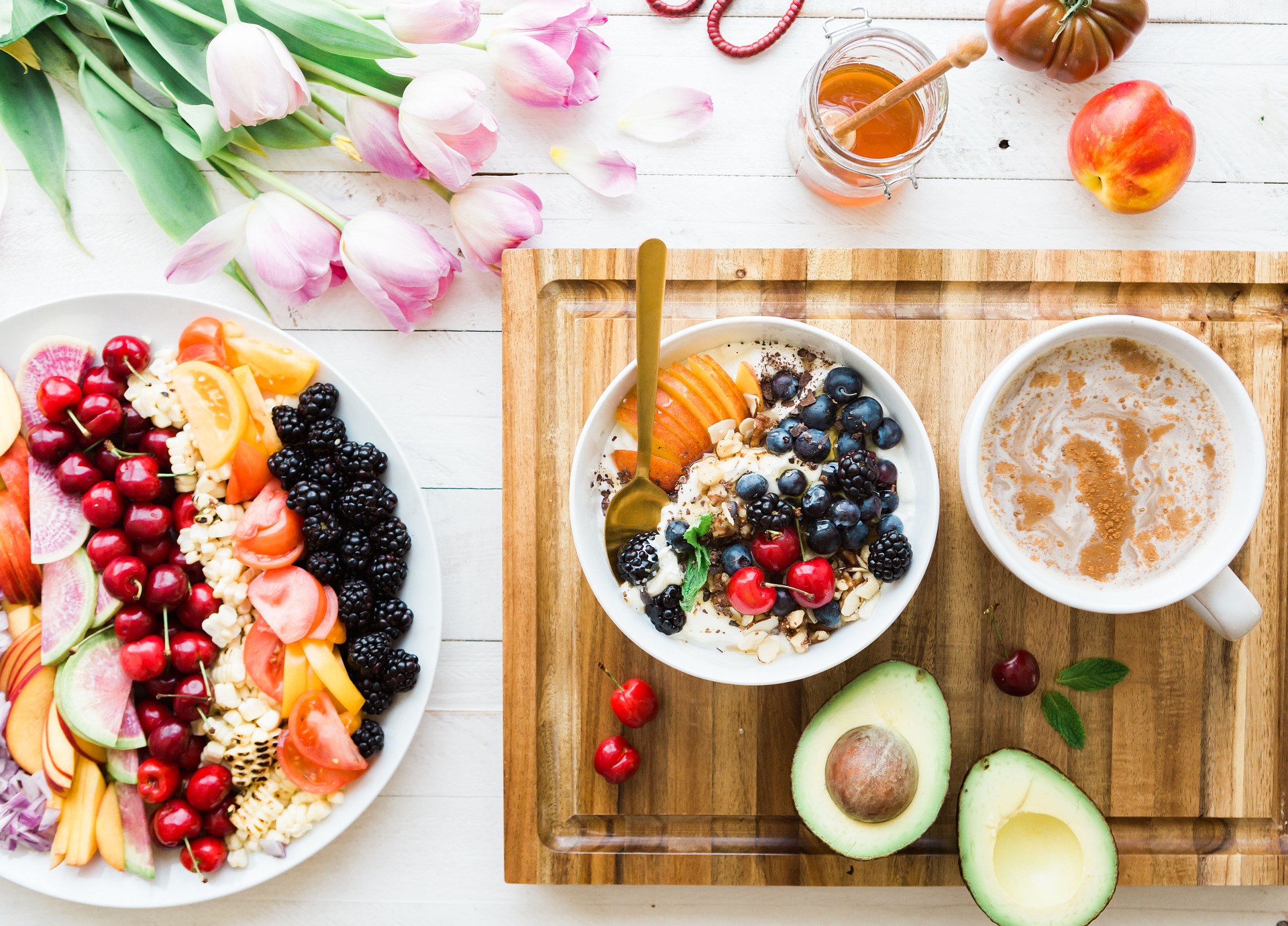 breakfast with fruits and avocado
